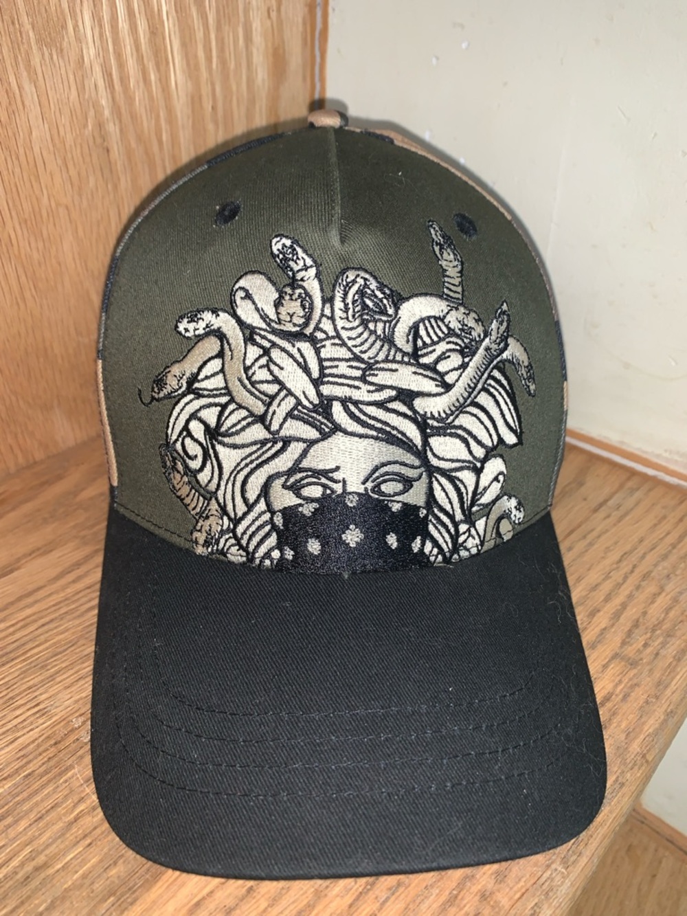 Crooks & Castles Olive Green and Black Medusa Embroidered Cap